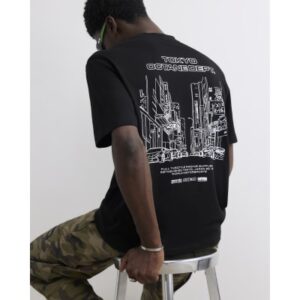 Regular Fit Cotton City Scape T-shirt in Black