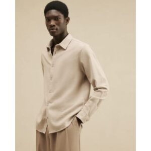 Regular Fit Cotton Flannel Shirt in Beige
