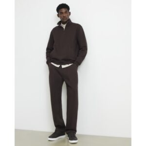 Regular Fit Cotton Half Zip Sweatshirt in Brown