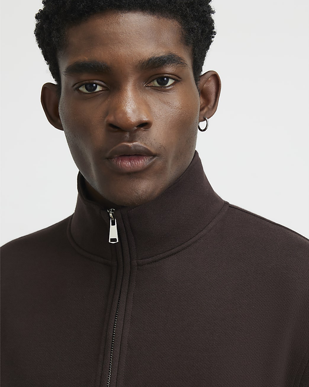 Regular Fit Cotton Half Zip Sweatshirt in Brown - Image 3 Regular Fit Cotton Half Zip Sweatshirt in Brown