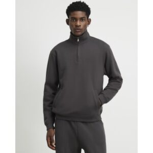 Regular Fit Cotton Half Zip Sweatshirt in Grey