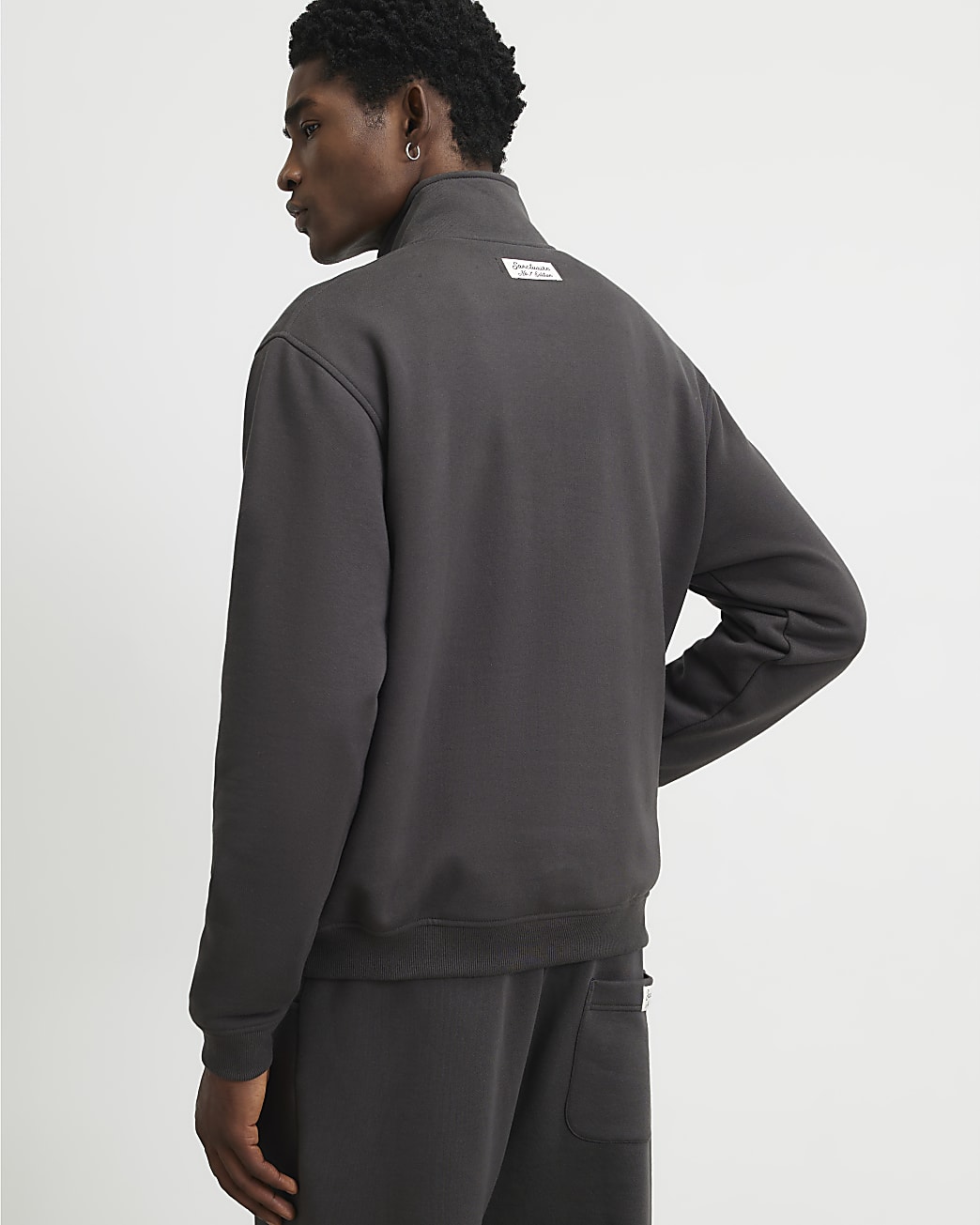 Regular Fit Cotton Half Zip Sweatshirt in Grey - Image 3 Regular Fit Cotton Half Zip Sweatshirt in Grey