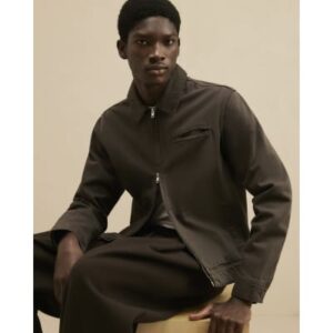 Regular Fit Cotton Zip Through Jacket in Brown