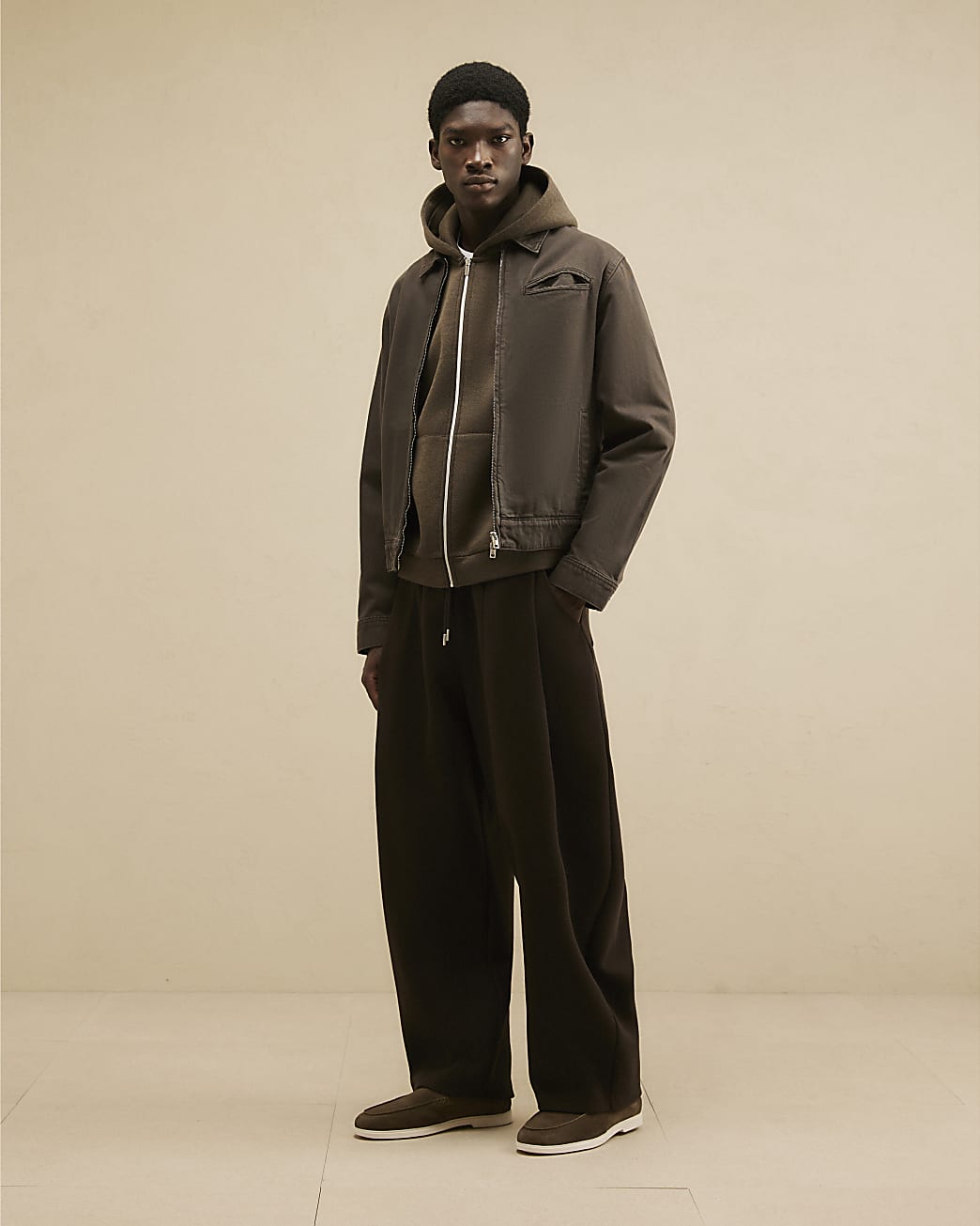 Regular Fit Cotton Zip Through Jacket in Brown - Image 4 Regular Fit Cotton Zip Through Jacket in Brown