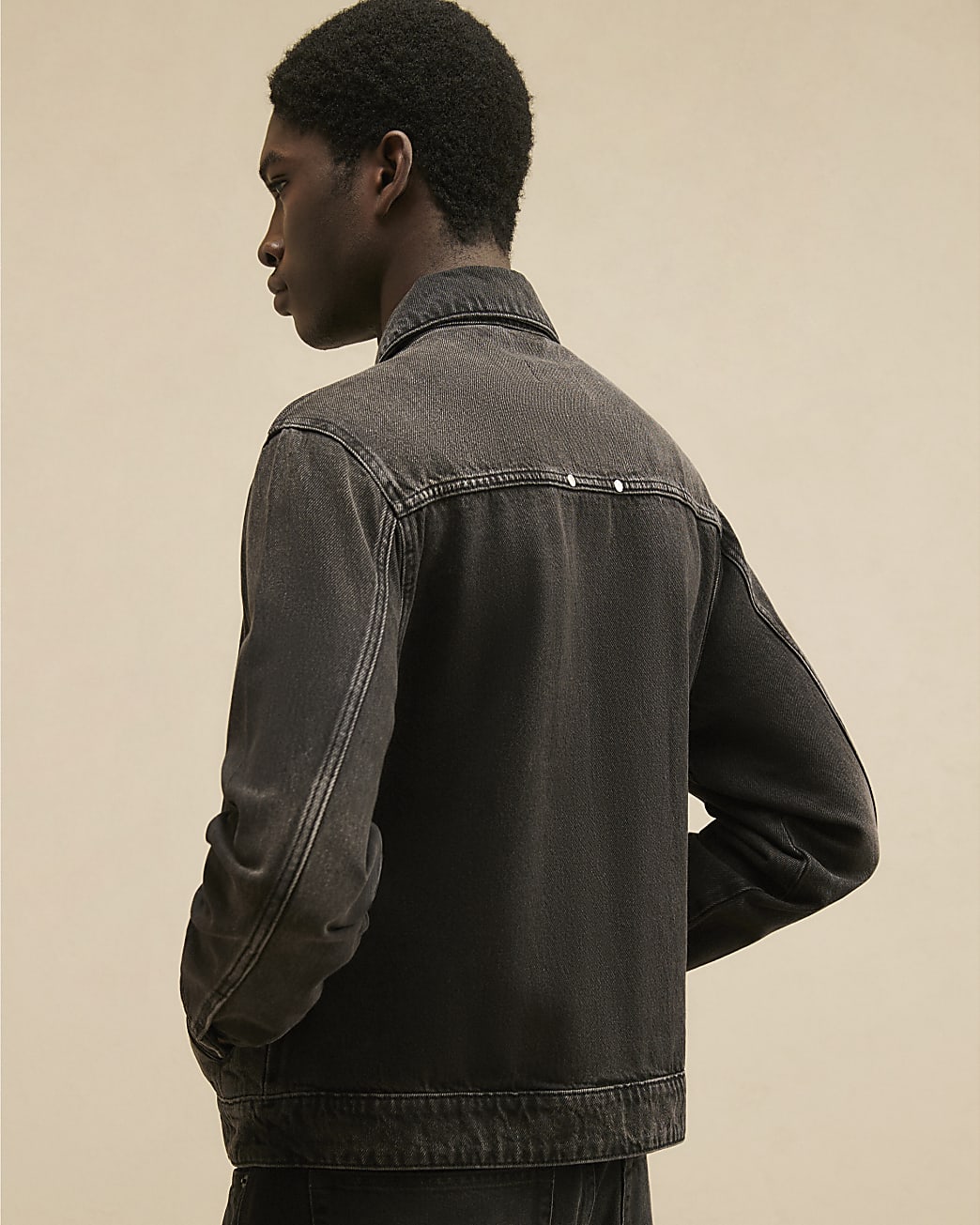 Regular Fit Denim Zip Through Jacket in Black - Image 3 Regular Fit Denim Zip Through Jacket in Black