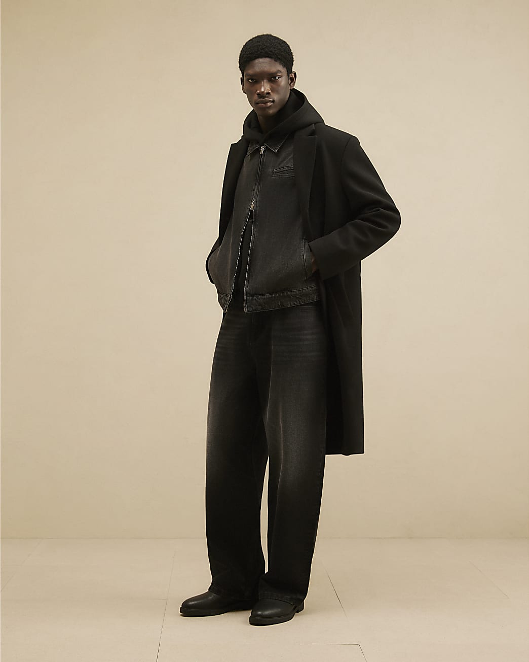 Regular Fit Denim Zip Through Jacket in Black - Image 4 Regular Fit Denim Zip Through Jacket in Black