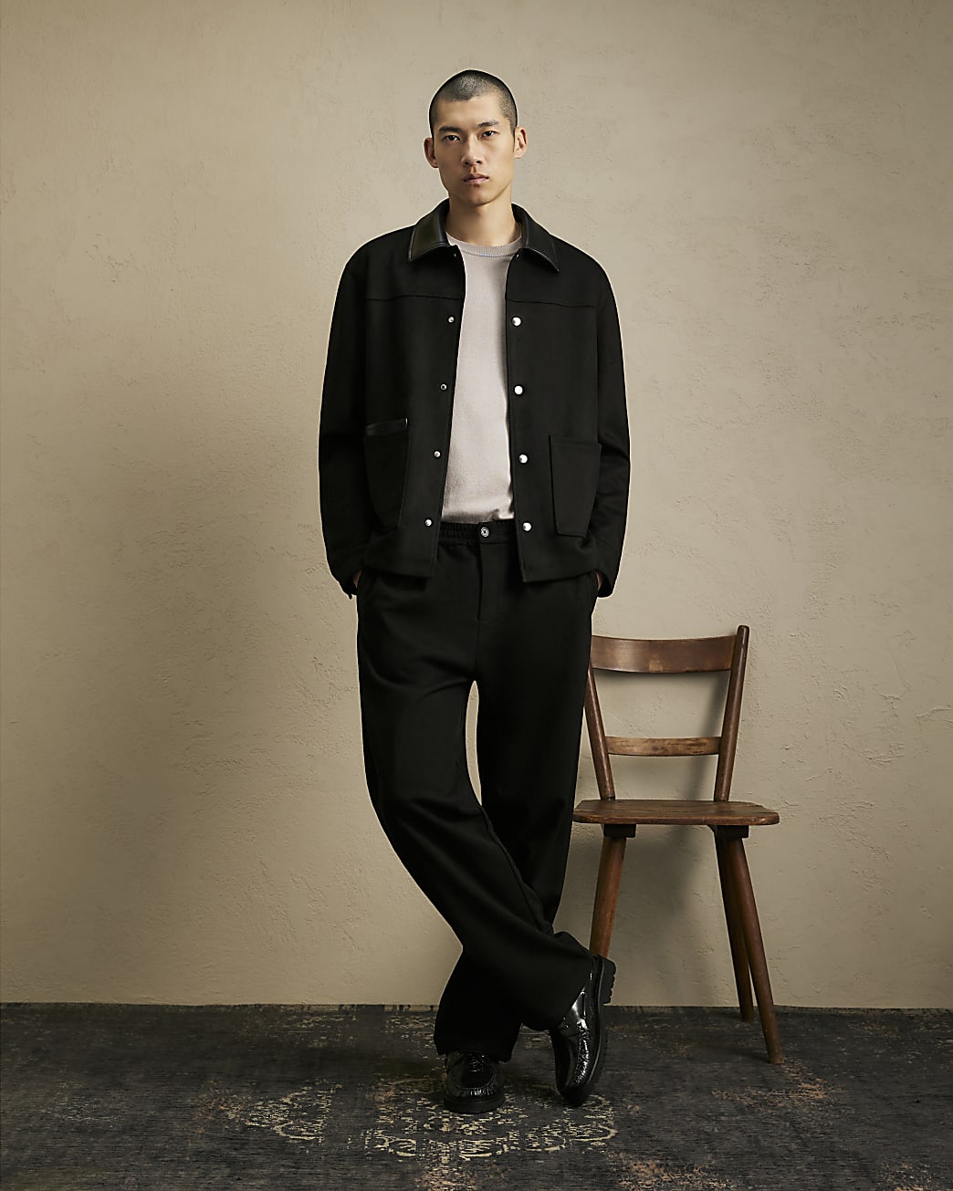 Regular Fit Faux Suede Jogger in Black - Image 2 Regular Fit Faux Suede Jogger in Black