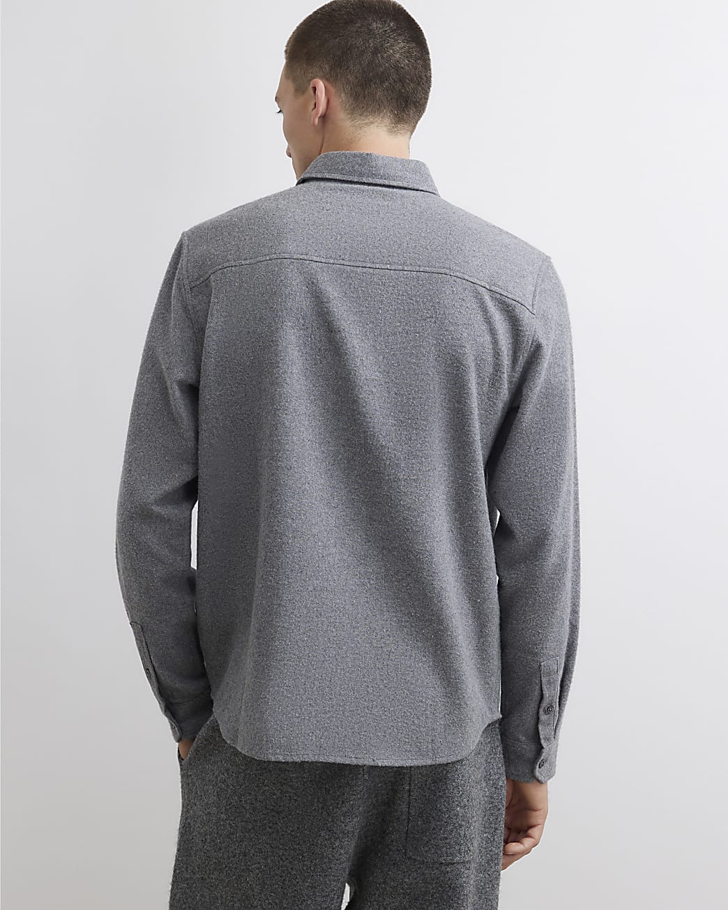 Regular Fit Flannel Long Sleeve Shirt in Grey - Image 3 Regular Fit Flannel Long Sleeve Shirt in Grey