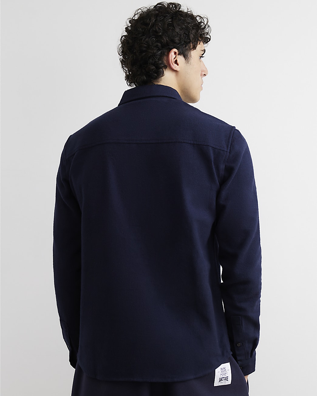 Regular Fit Flannel Long Sleeve Shirt in Navy - Image 3 Regular Fit Flannel Long Sleeve Shirt in Navy