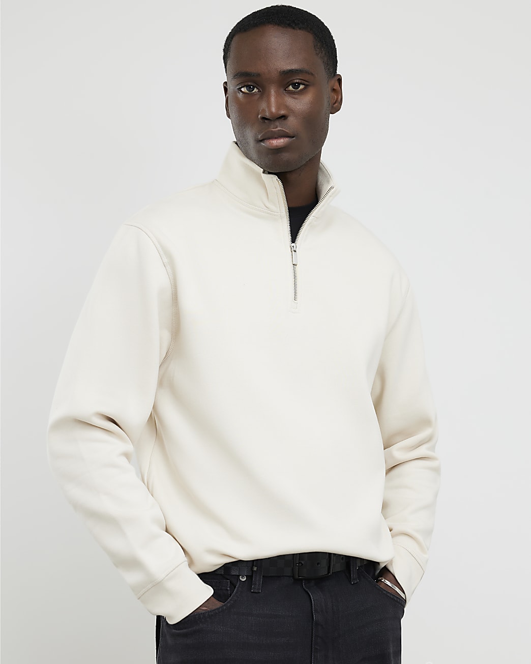 Regular Fit Funnel Neck Sweatshirt in Cream - Image 2 Regular Fit Funnel Neck Sweatshirt in Cream