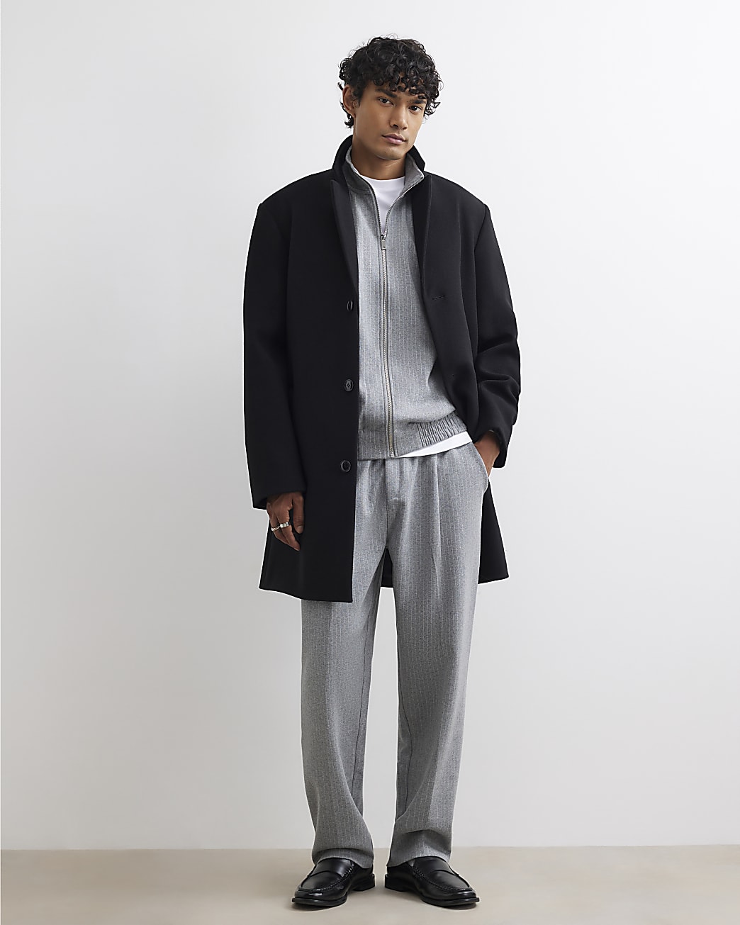 Regular Fit Pinstripe Joggers in Grey - Image 2 Regular Fit Pinstripe Joggers in Grey