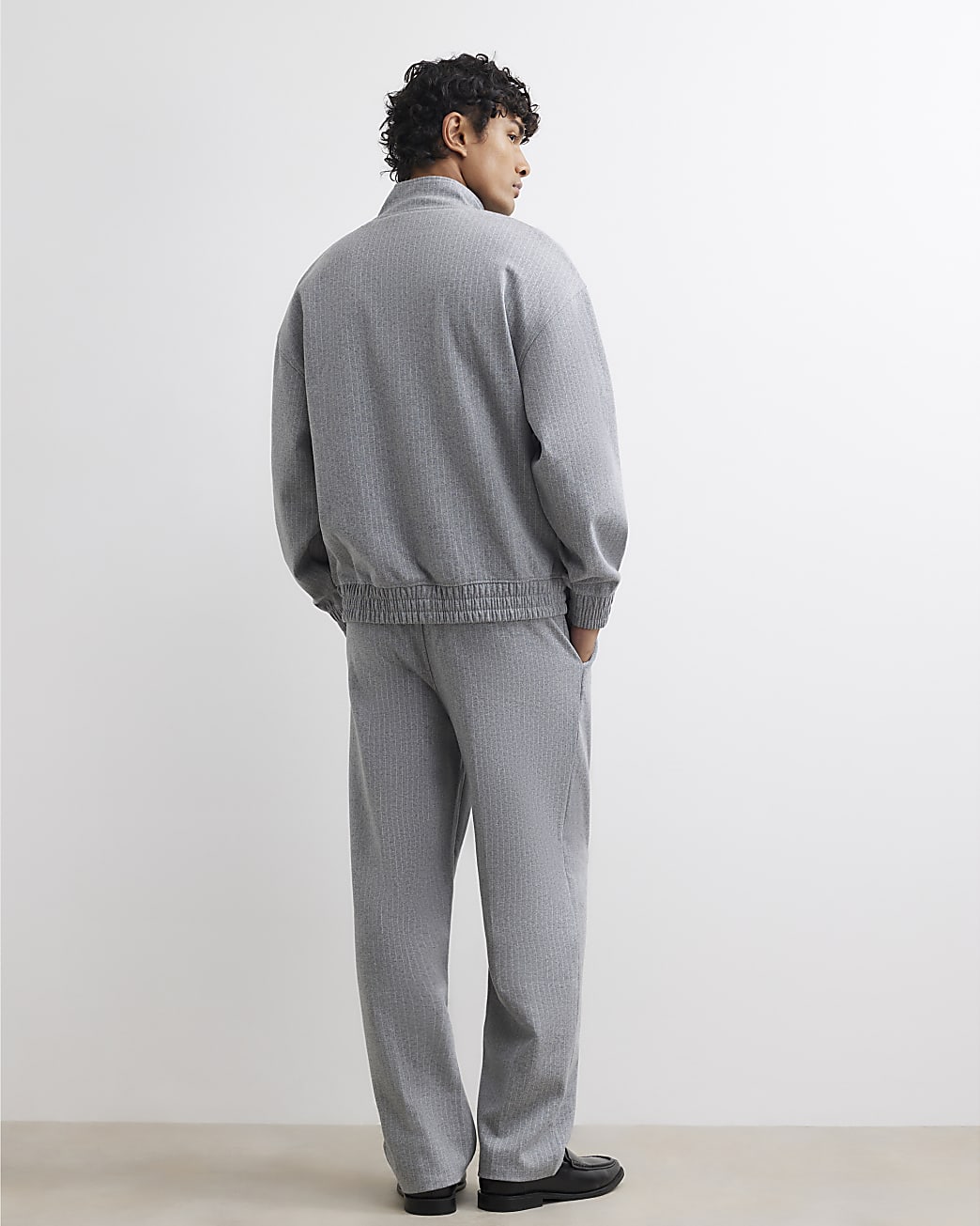 Regular Fit Pinstripe Joggers in Grey - Image 3 Regular Fit Pinstripe Joggers in Grey