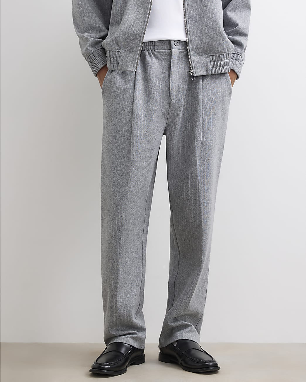 Regular Fit Pinstripe Joggers in Grey - Image 4 Regular Fit Pinstripe Joggers in Grey