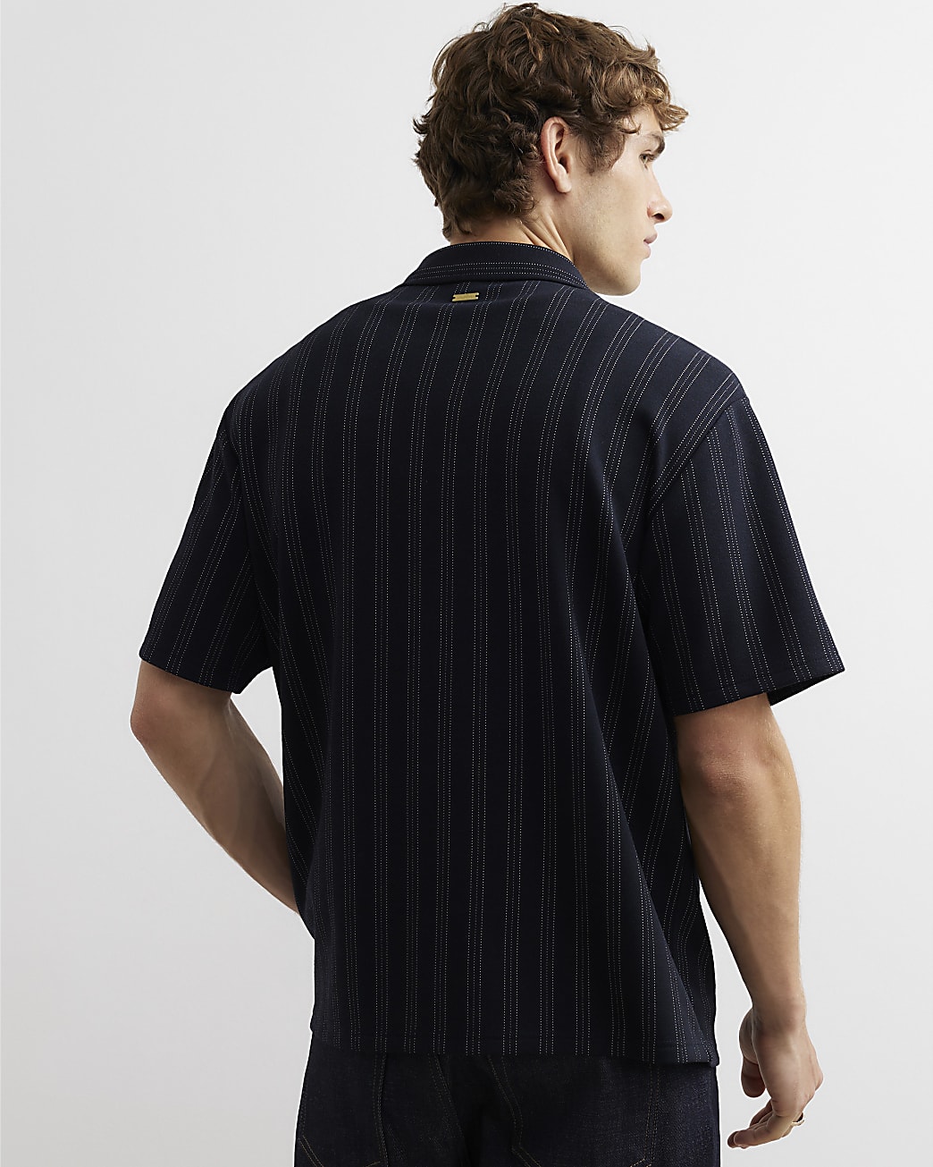 Regular Fit Pinstripe Shirt in Navy - Image 3 Regular Fit Pinstripe Shirt in Navy