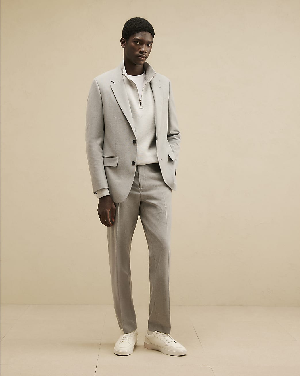 Regular Fit Texture Suit Trousers in Grey - Image 2 Regular Fit Texture Suit Trousers in Grey