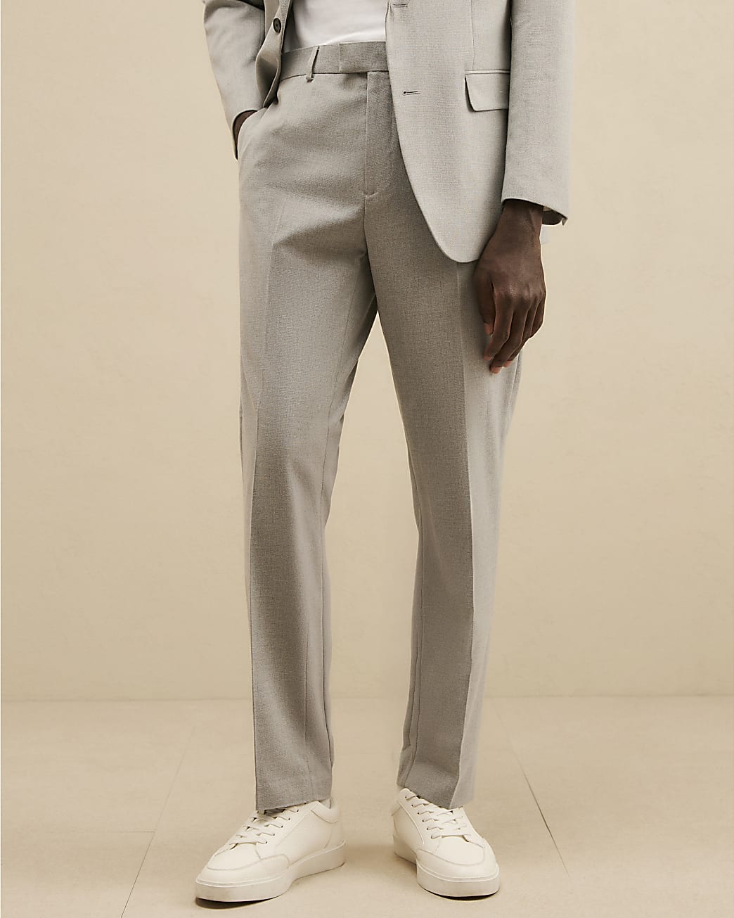 Regular Fit Texture Suit Trousers in Grey - Image 4 Regular Fit Texture Suit Trousers in Grey
