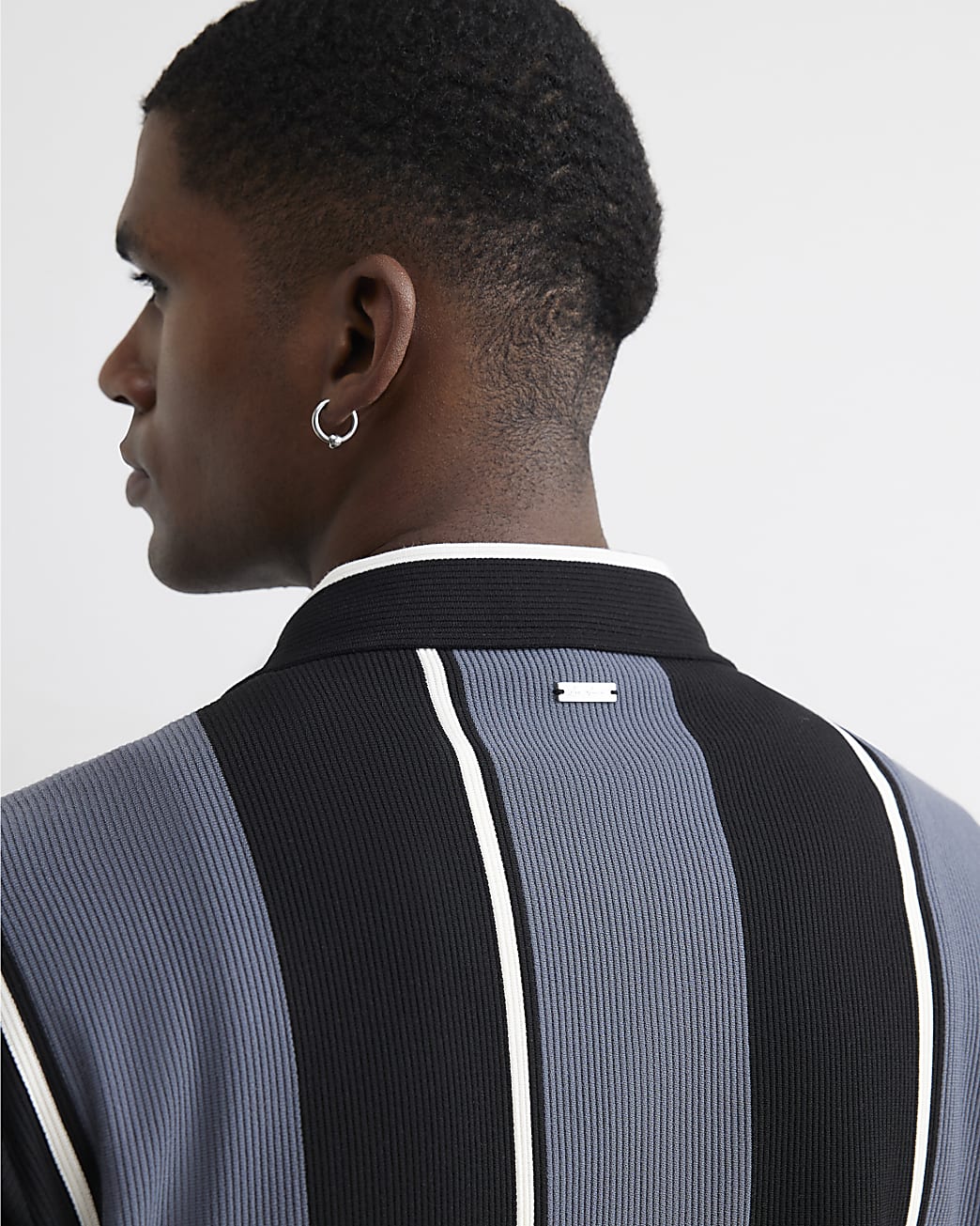 Regular Fit Textured Stripe Revere Shirt in Grey - Image 3 Regular Fit Textured Stripe Revere Shirt in Grey