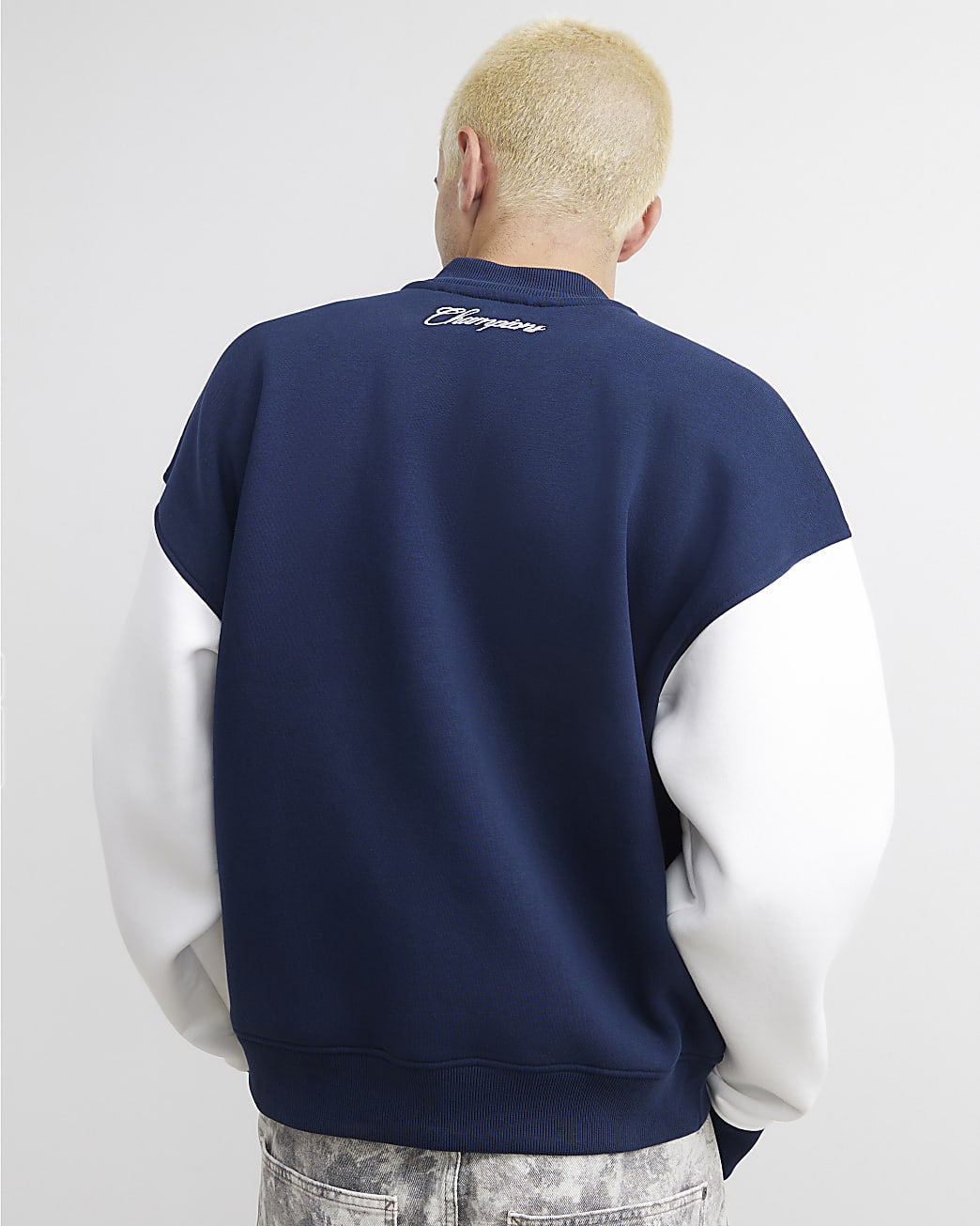 Rennes Varsity Bomber Jacket in Navy - Image 3 Rennes Varsity Bomber Jacket in Navy