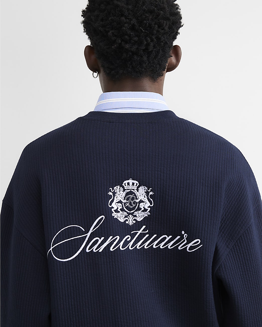 Sanctuaire Quilted Sweatshirt in Navy - Image 2 Sanctuaire Quilted Sweatshirt in Navy