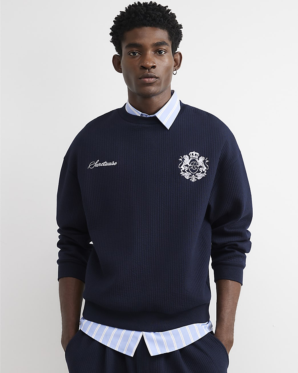 Sanctuaire Quilted Sweatshirt in Navy - Image 4 Sanctuaire Quilted Sweatshirt in Navy