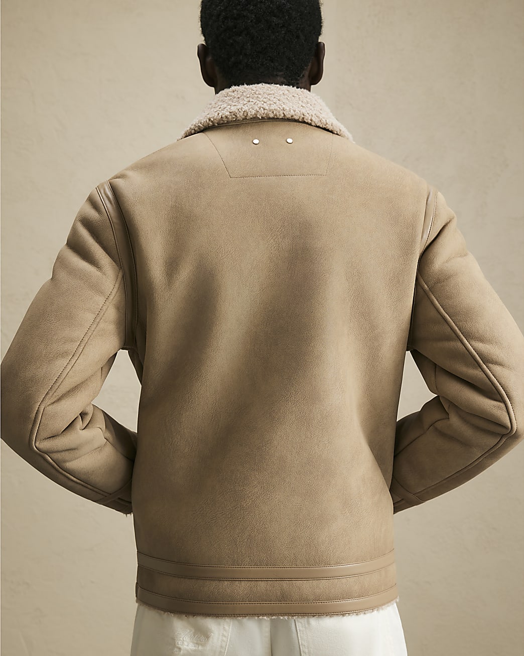 Shearling Lined Western Jacket in Beige - Image 3 Shearling Lined Western Jacket in Beige