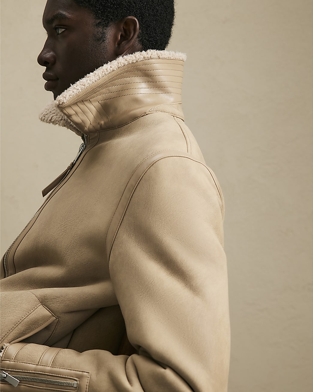 Shearling Lined Western Jacket in Beige - Image 4 Shearling Lined Western Jacket in Beige