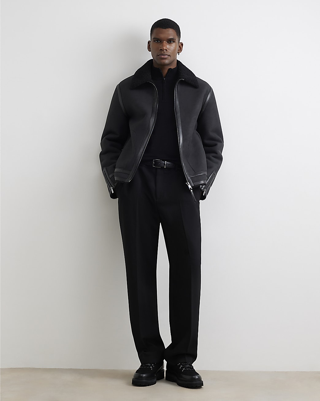 Shearling Lined Western Jacket in Black - Image 2 Shearling Lined Western Jacket in Black