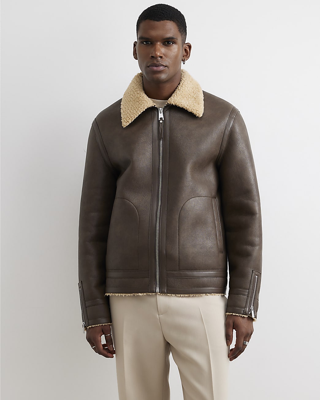 Shearling Lined Western Jacket in Brown - Image 2 Shearling Lined Western Jacket in Brown