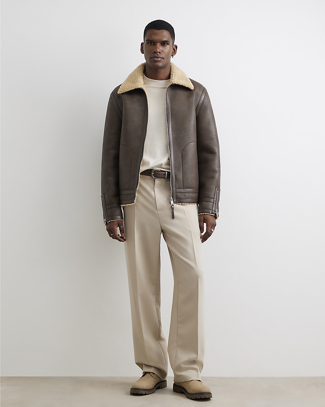 Shearling Lined Western Jacket in Brown - Image 4 Shearling Lined Western Jacket in Brown
