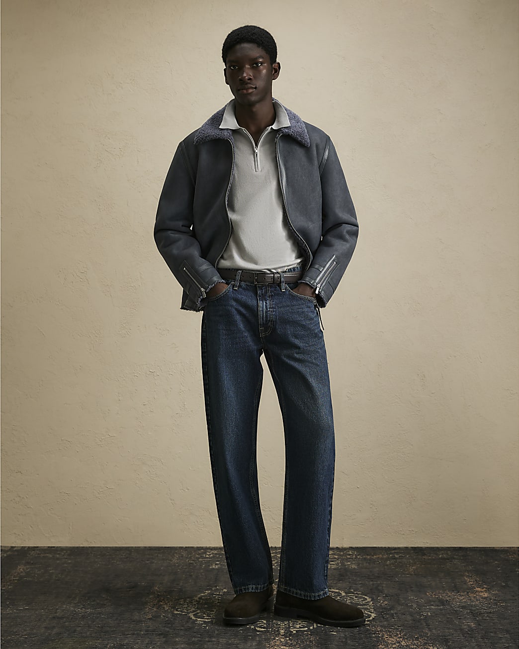 Shearling Lined Western Jacket in Grey - Image 2 Shearling Lined Western Jacket in Grey