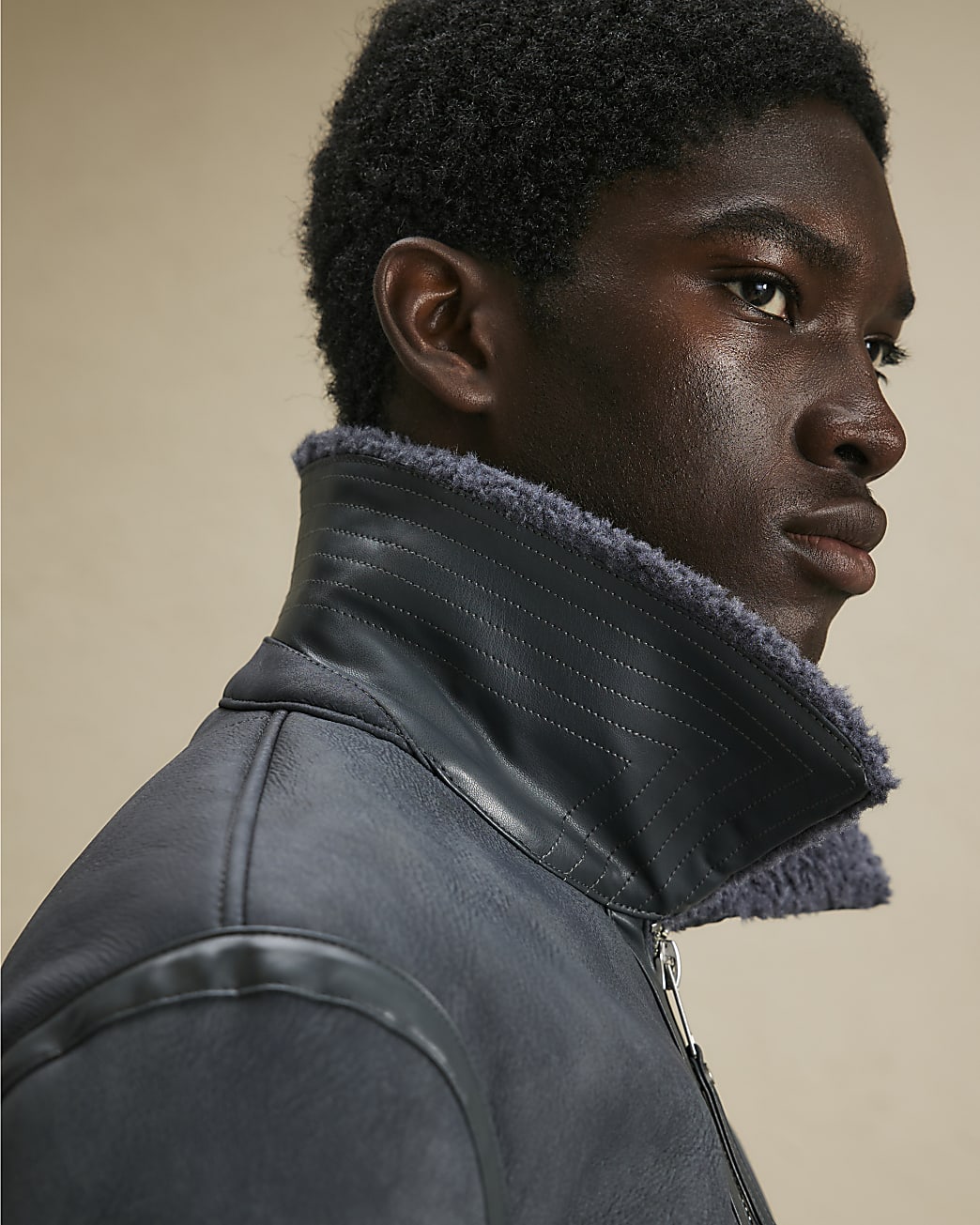 Shearling Lined Western Jacket in Grey - Image 4 Shearling Lined Western Jacket in Grey