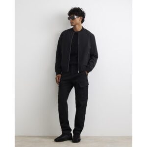 Skinny Fit Cotton Cargo Trousers in Black