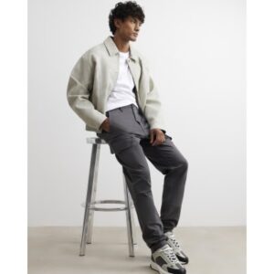 Skinny Fit Cotton Cargo Trousers in Grey