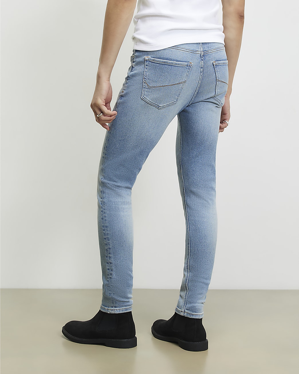 Skinny Fit Washed Spray on Jeans in Blue - Image 3 Skinny Fit Washed Spray on Jeans in Blue