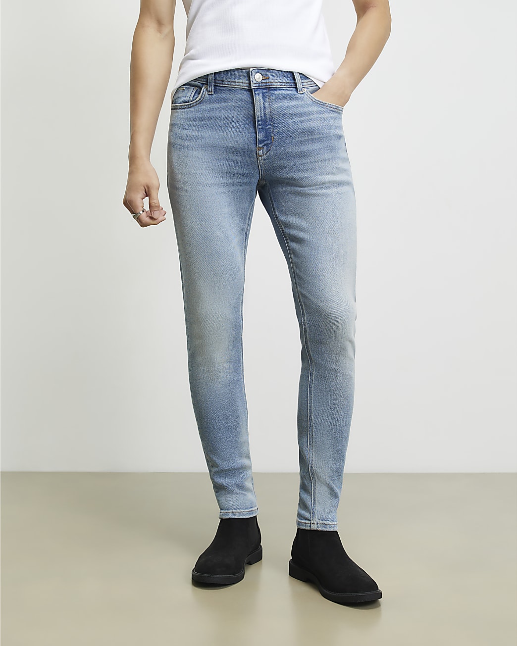 Skinny Fit Washed Spray on Jeans in Blue - Image 4 Skinny Fit Washed Spray on Jeans in Blue