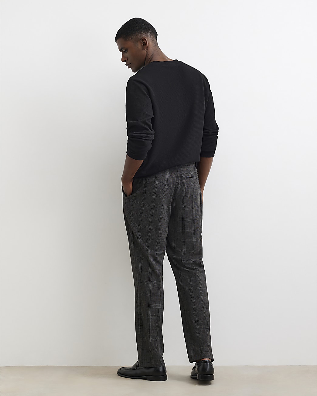 Slim Fit Check Jogger Trousers in Brown - Image 3 Slim Fit Check Jogger Trousers in Brown