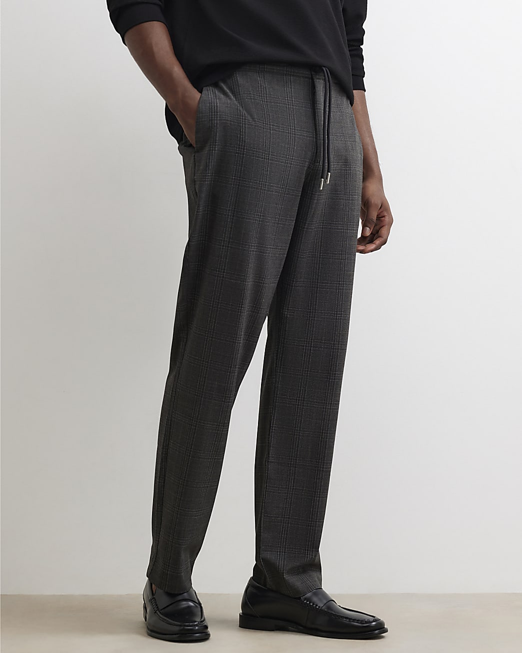 Slim Fit Check Jogger Trousers in Brown - Image 4 Slim Fit Check Jogger Trousers in Brown