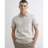 Slim Fit Check Knit Blocked Polo Shirt in Beige