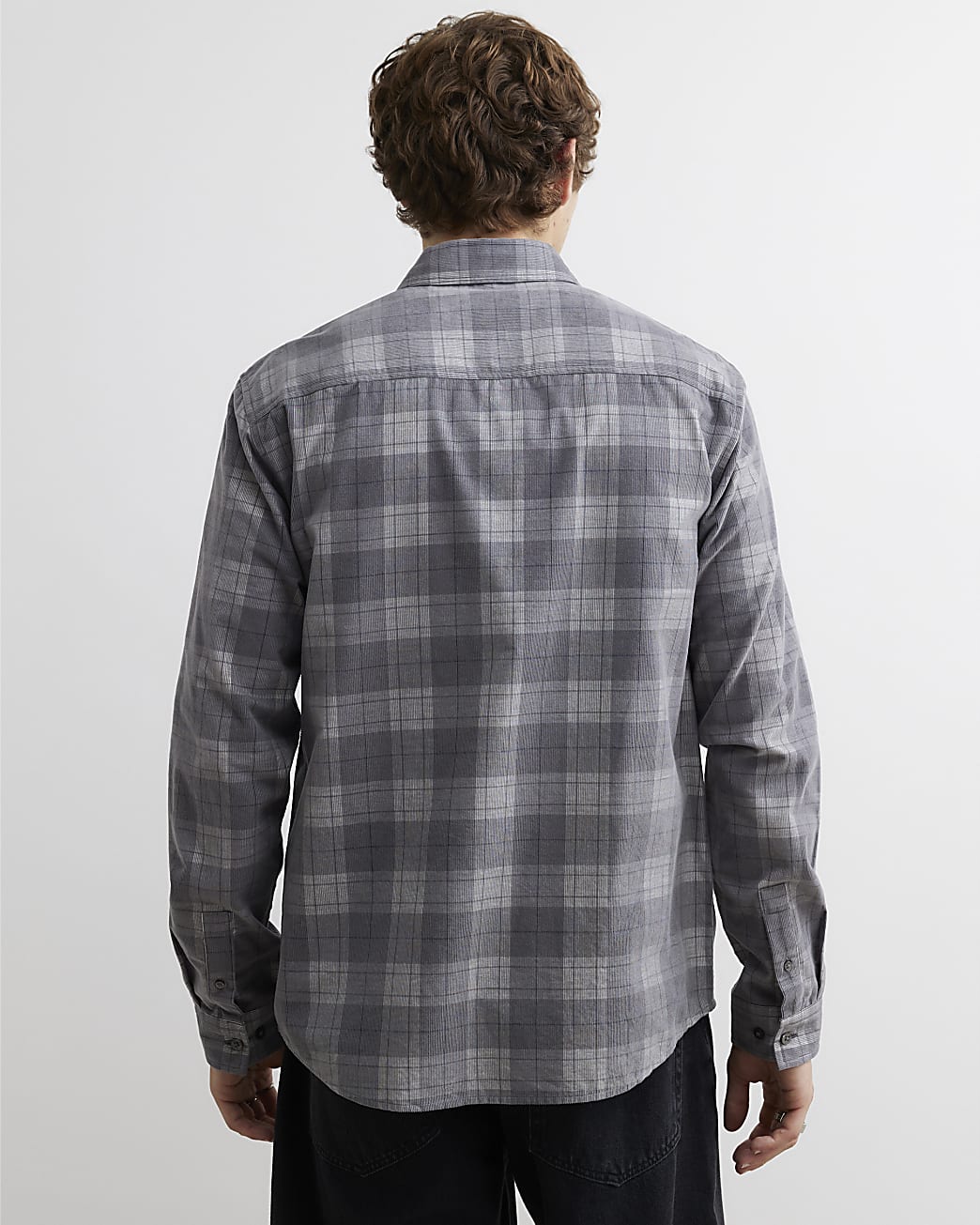 Slim Fit Corduroy Check Shirt in Grey - Image 3 Slim Fit Corduroy Check Shirt in Grey