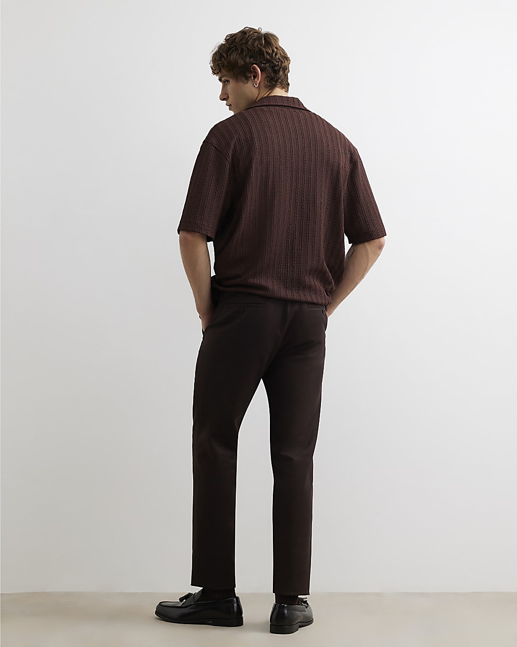 Slim Fit Cotton Blend Chino Trousers in Brown - Image 3 Slim Fit Cotton Blend Chino Trousers in Brown