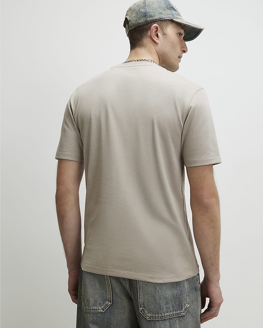 Slim Fit Cotton Lightweight T-shirt in Beige - Image 3 Slim Fit Cotton Lightweight T-shirt in Beige