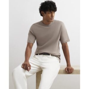 Slim Fit Cotton T-shirt in Beige
