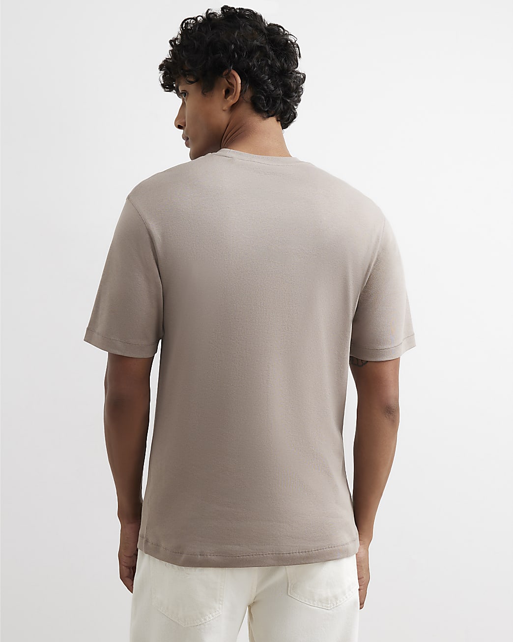 Slim Fit Cotton T-shirt in Beige - Image 3 Slim Fit Cotton T-shirt in Beige