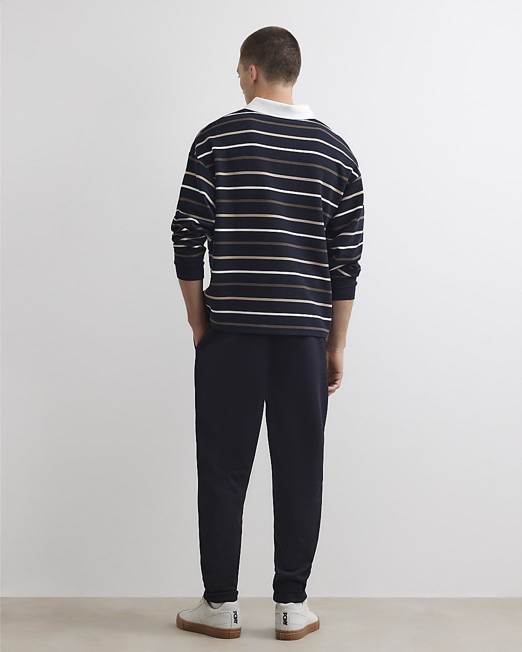 Slim Fit Cotton Turn Up Hem Joggers in Navy - Image 3 Slim Fit Cotton Turn Up Hem Joggers in Navy