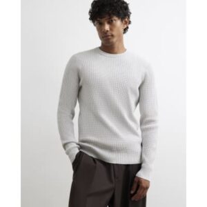 Slim Fit Cotton Waffle Knitted Jumper in Grey