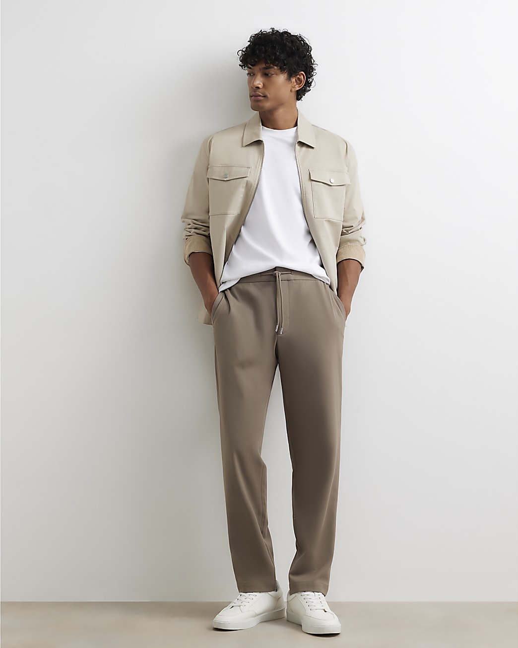 Slim Fit Elasticated Smart Joggers in Beige - Image 2 Slim Fit Elasticated Smart Joggers in Beige