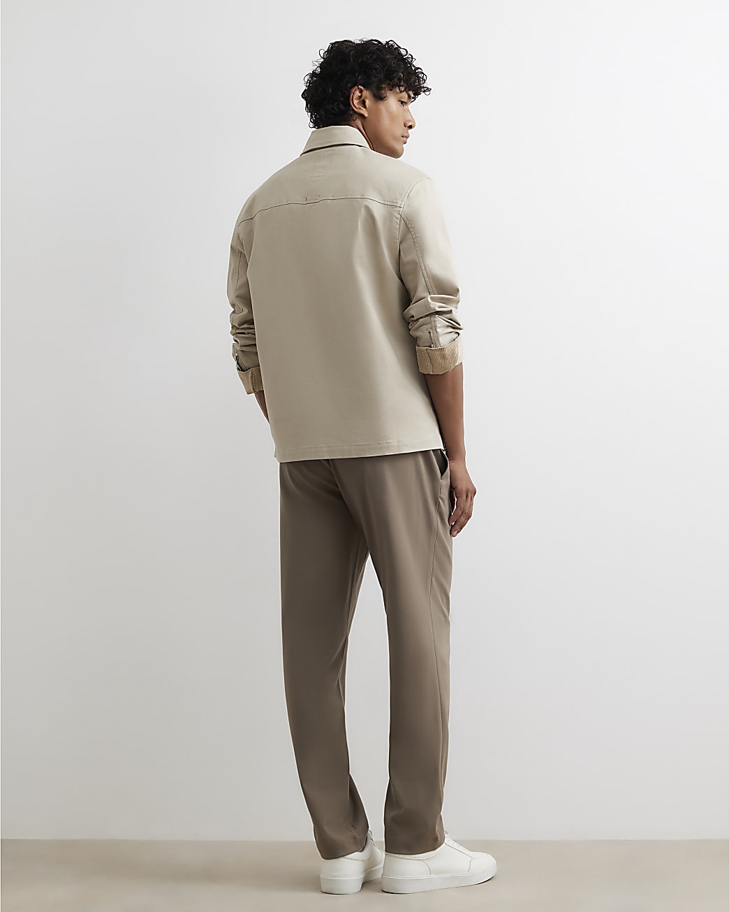 Slim Fit Elasticated Smart Joggers in Beige - Image 3 Slim Fit Elasticated Smart Joggers in Beige