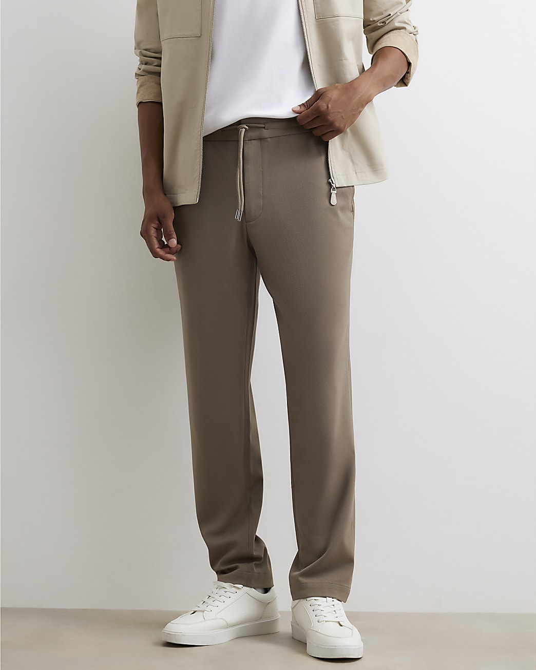 Slim Fit Elasticated Smart Joggers in Beige - Image 4 Slim Fit Elasticated Smart Joggers in Beige