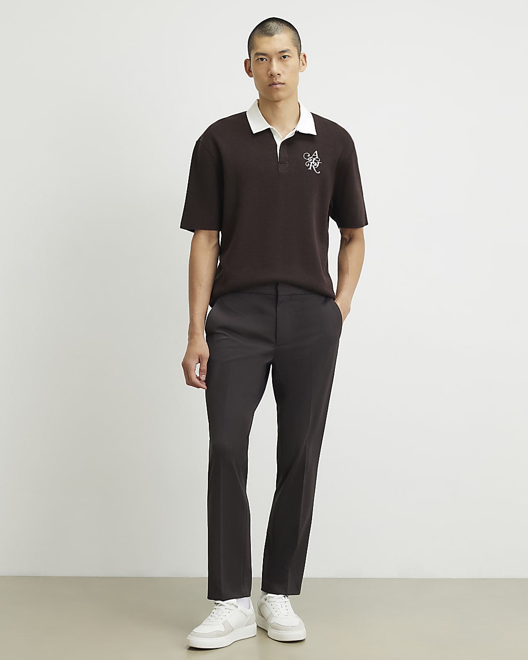 Slim Fit Fine Texture Trousers in Brown - Image 2 Slim Fit Fine Texture Trousers in Brown