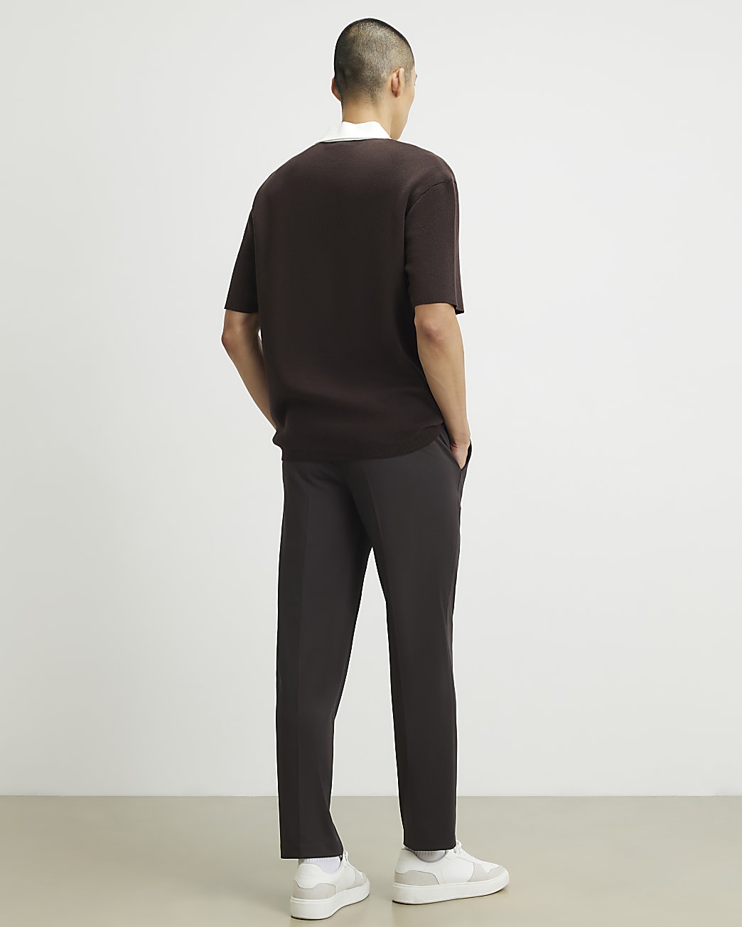 Slim Fit Fine Texture Trousers in Brown - Image 3 Slim Fit Fine Texture Trousers in Brown